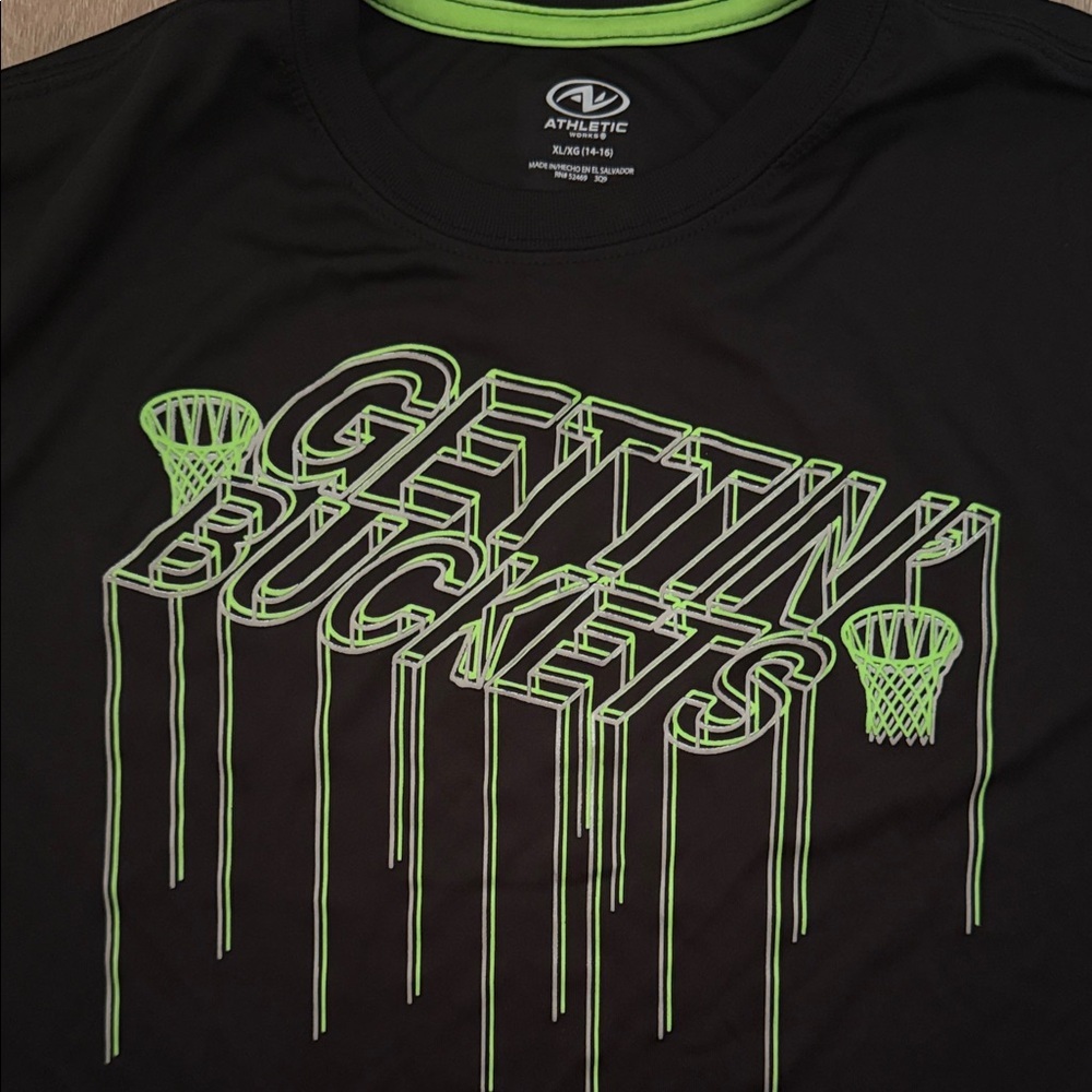 Athletic Works Black Short-Sleeve Tee with Neon Green Graphic - Picture 2 of 4
